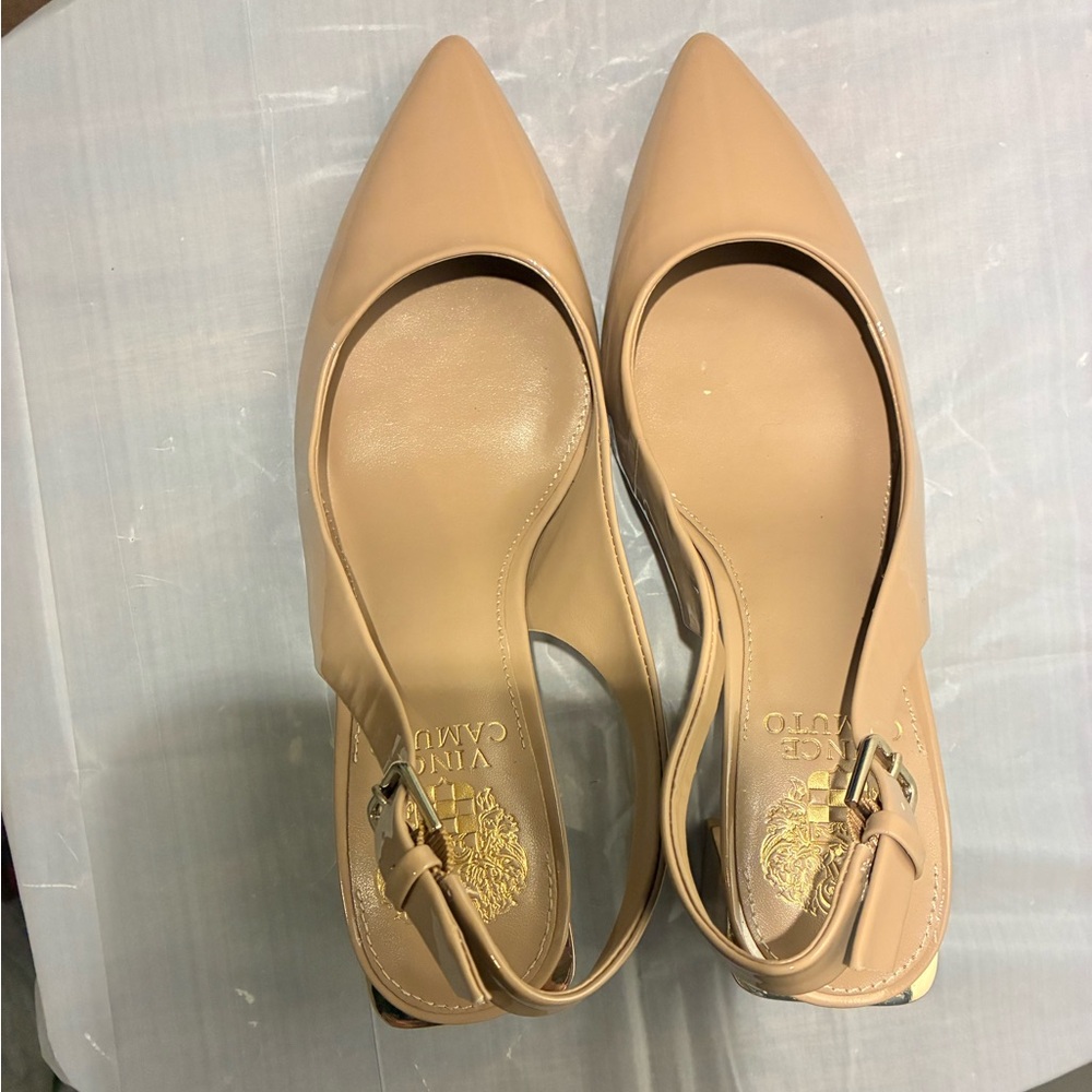 Vince Camuto Beige Pointed-Toe Slingback Flats